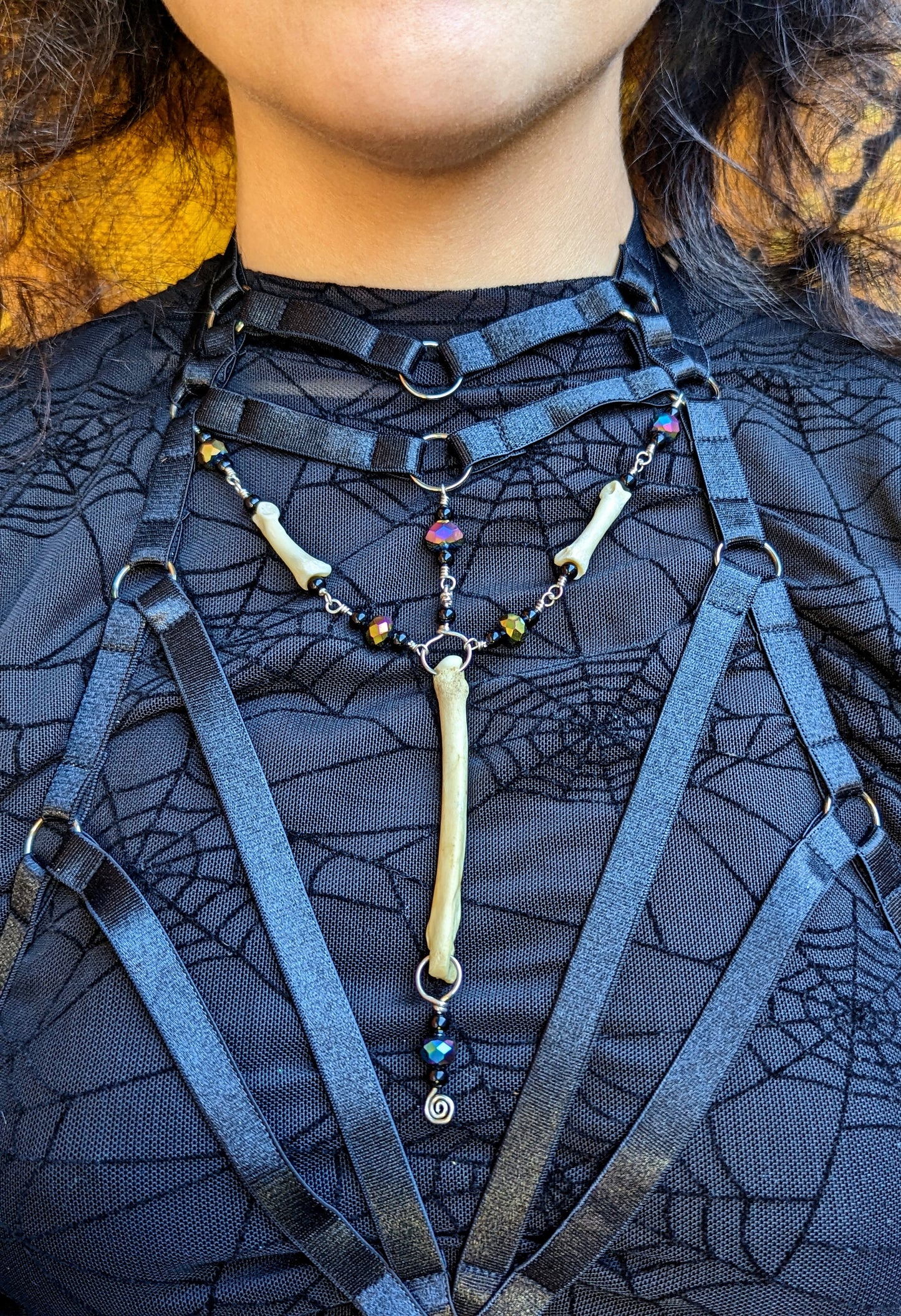 Coyote Bones, Onyx, and Glass Beads Bra Harness
