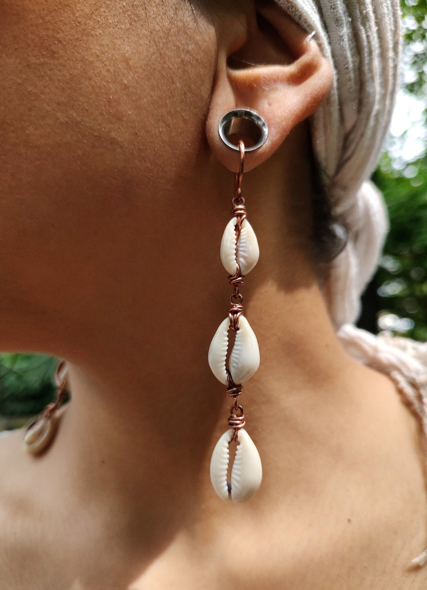 3-Tier Small Copper Cowrie Shell Earrings