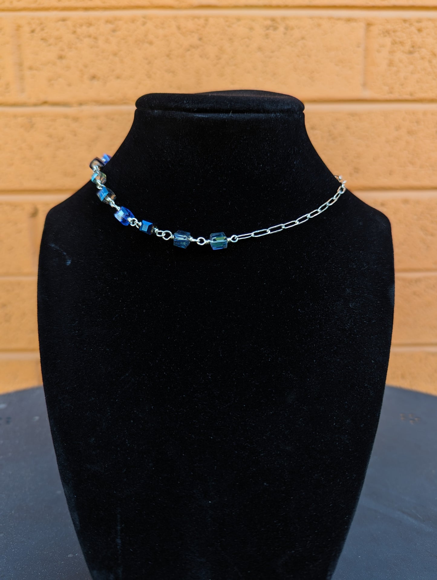 Silver Coyote Bone and Glass Cube Necklace
