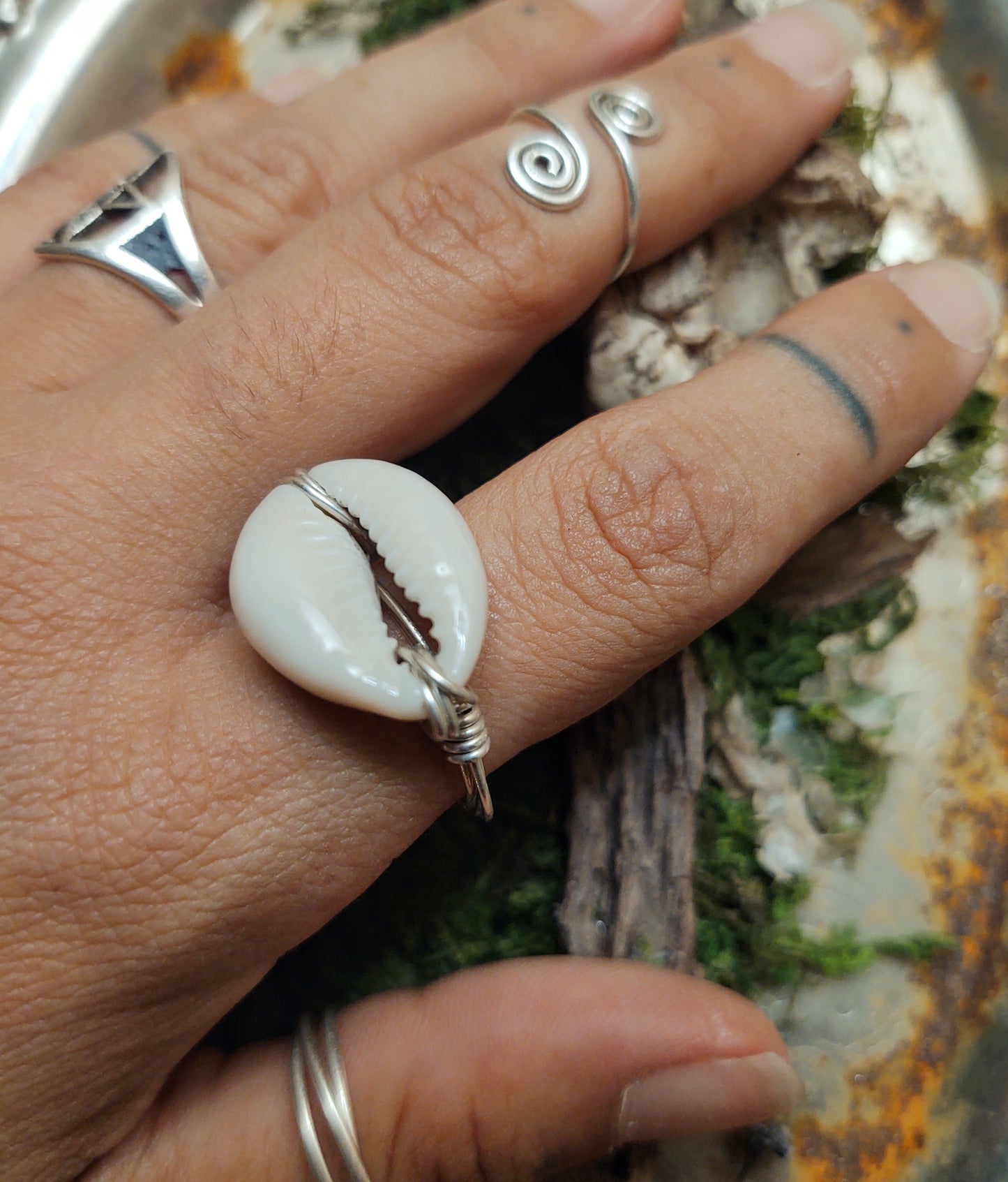 Silver Cowrie Shell Ring