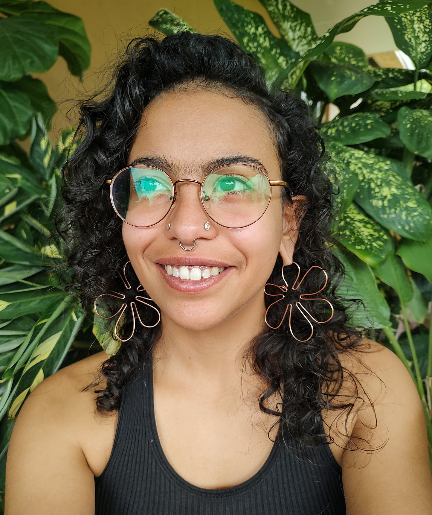 Copper Six Petal Groovy Flower Hoops