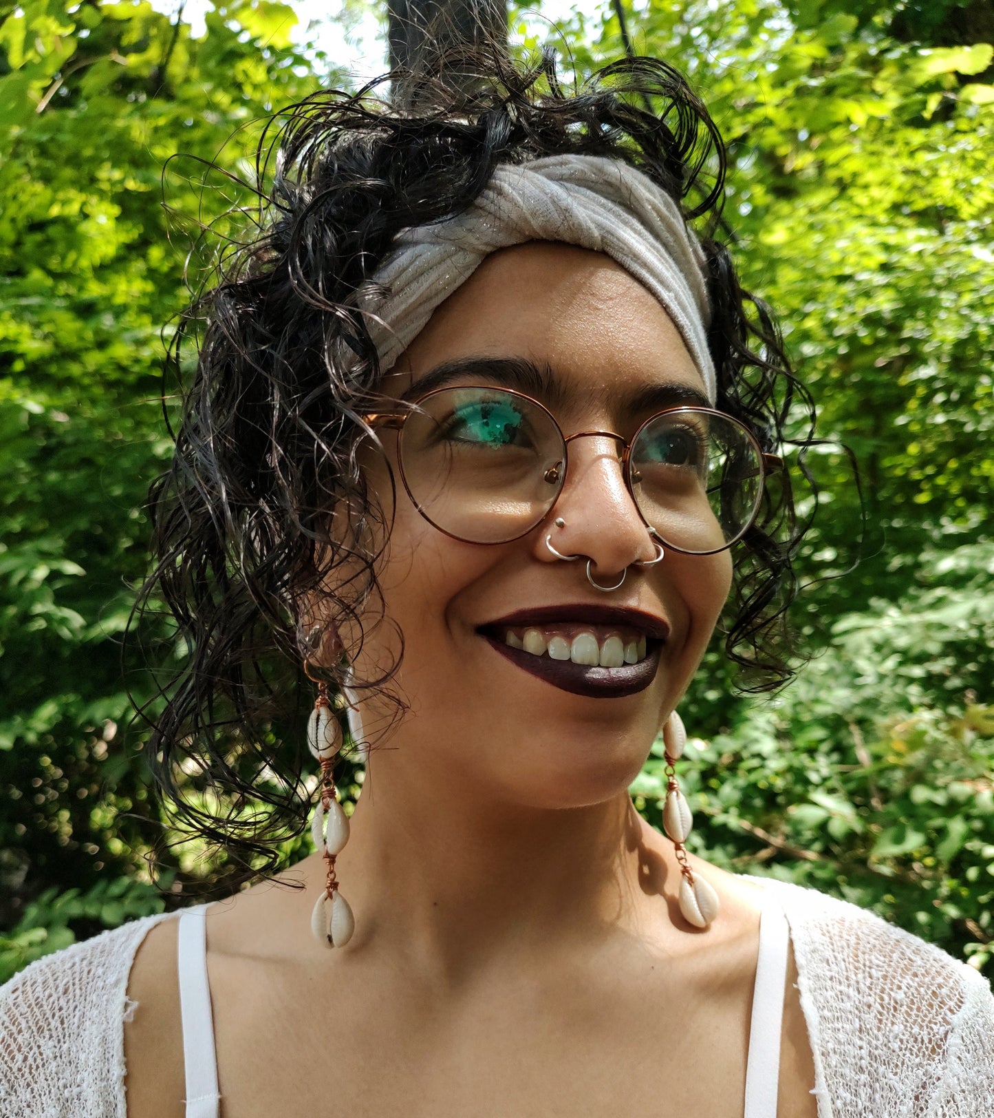 3-Tier Copper Cowrie Shell Earrings