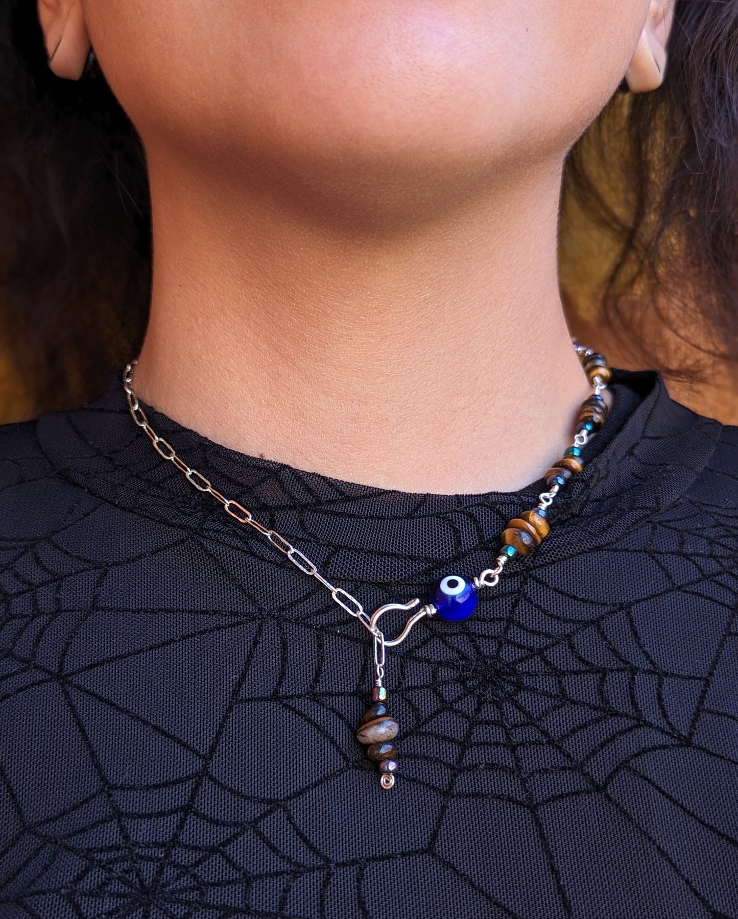 Tiger's Evil Eye Silver Necklace