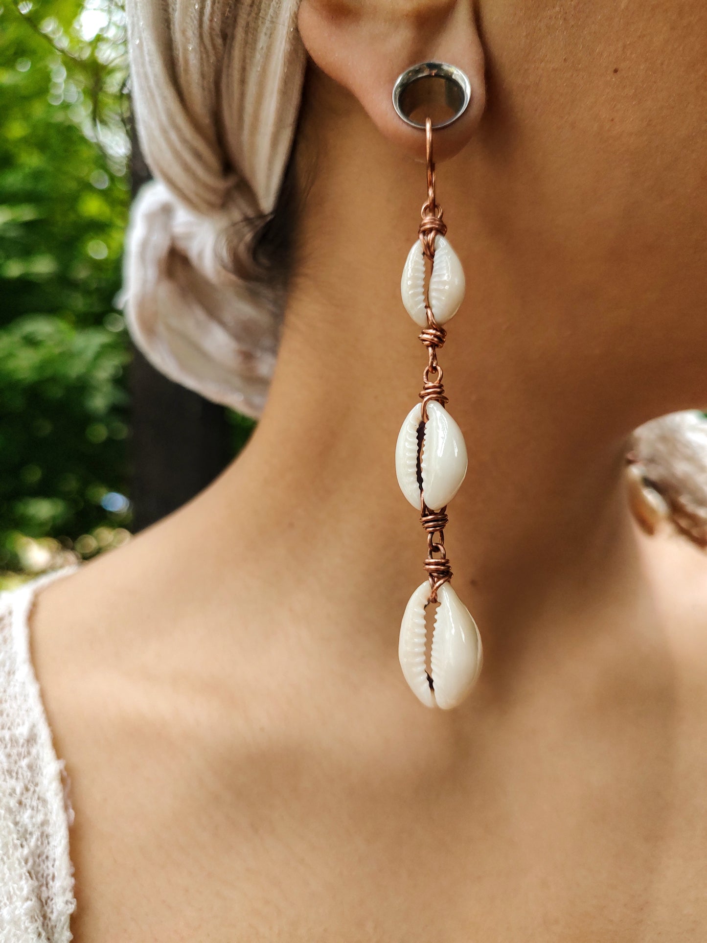 3-Tier Small Copper Cowrie Shell Earrings