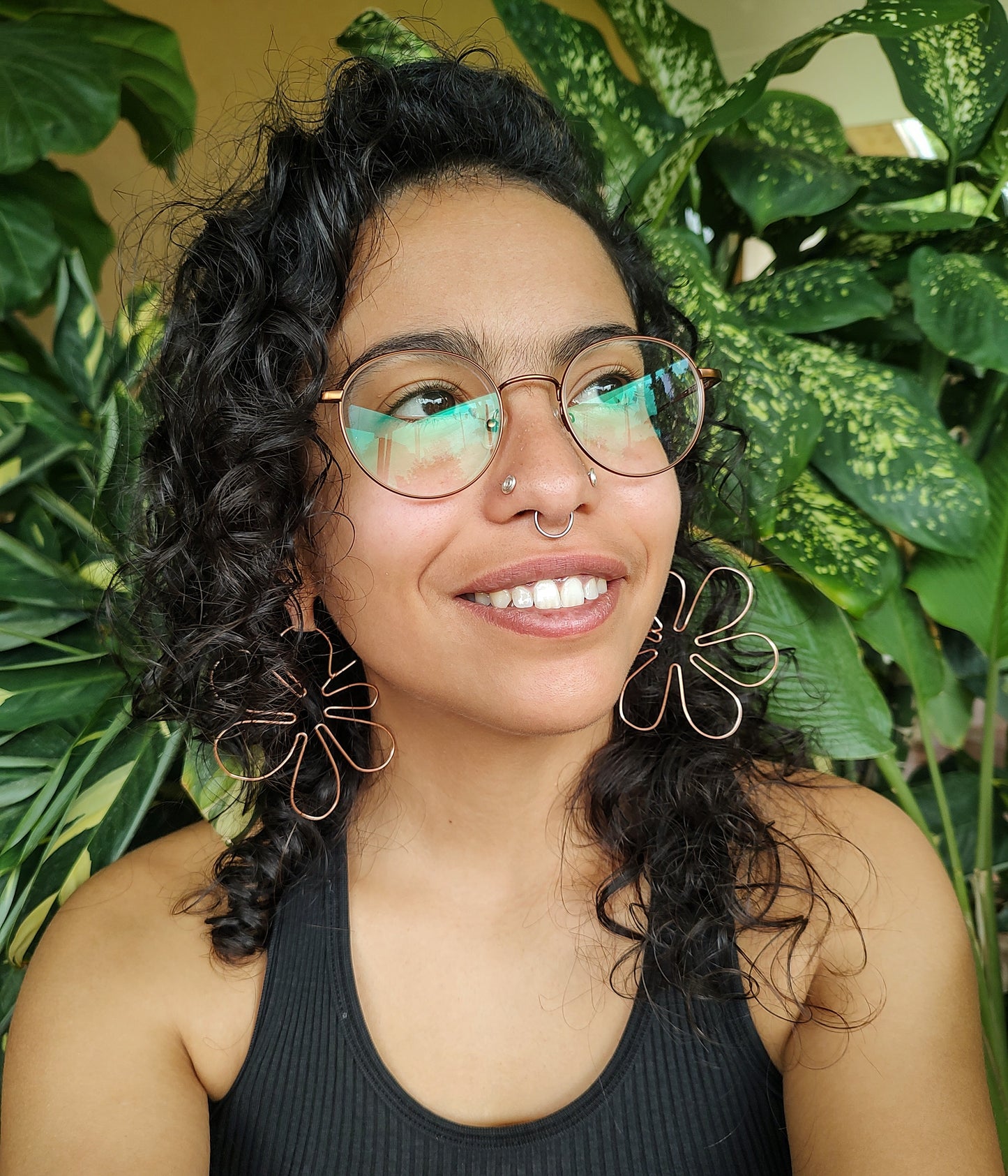 Copper Six Petal Groovy Flower Hoops